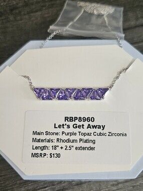 Bomb Party Let's Get Away Purple Topaz Bar Necklace